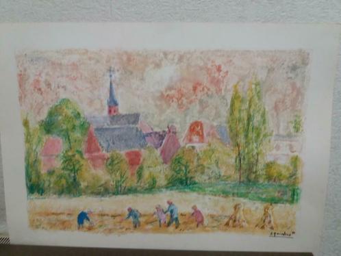 Tekening / Schilderij Jan Quintens " Oogst in Rapertingen, Antiek en Kunst, Kunst | Tekeningen en Fotografie, Ophalen of Verzenden