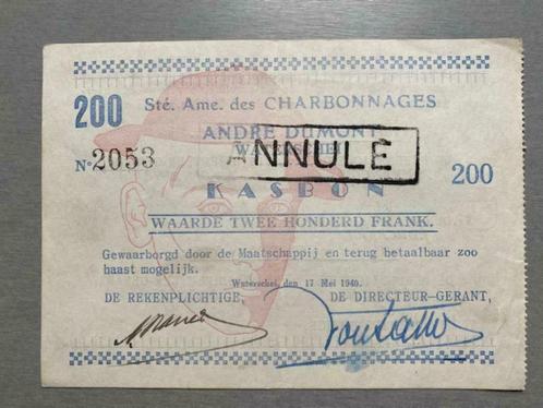 Waterschei 1940 kolenmijn 200 frank, Postzegels en Munten, Bankbiljetten | Europa | Niet-Eurobiljetten, Los biljet, België, Verzenden