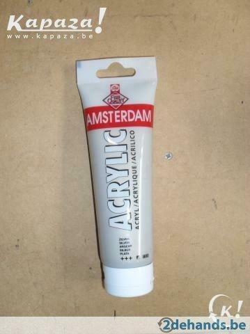 Acrylic verf zilver 120ml Amsterdam, Antiquités & Art, Art | Peinture | Moderne