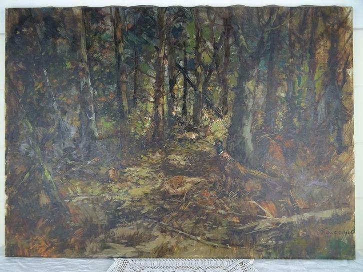 Antiek schilderij TH van Oorschot schilderij bosstilleven, Antiek en Kunst, Kunst | Schilderijen | Klassiek, Ophalen of Verzenden