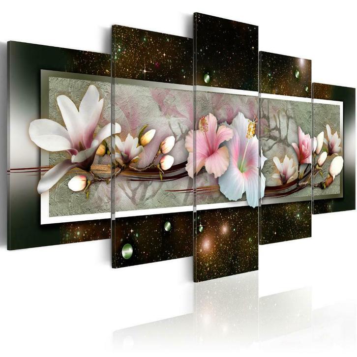 8 Magnolia Bloemen 5Luik Canvas Schilderij 200x100 in 2maten, Antiek en Kunst, Kunst | Schilderijen | Klassiek, Ophalen of Verzenden