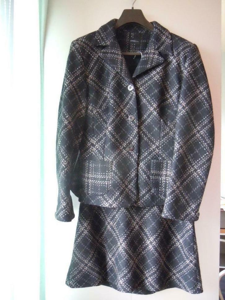 Mantelpak tailleur zwart-grijs Atmos Fashion maat 46, Kleding | Dames, Jasjes, Kostuums en Pakken, Zo goed als nieuw, Kostuum of Pak