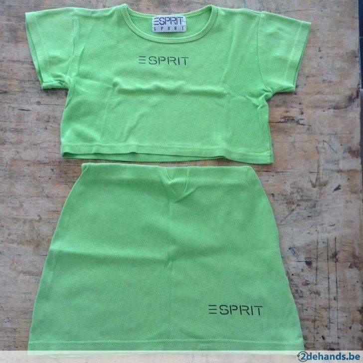 T.shirt (kort) + rokje Esprit 6 jaar (mt 116 +/-) felgroen, Enlèvement ou Envoi, Chemise ou À manches longues, Utilisé, Esprit