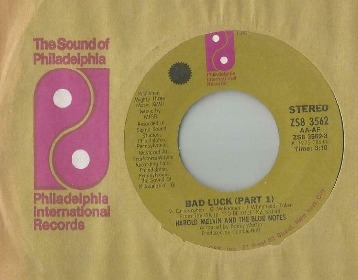 Harold Melvin & The Blue Notes – Bad luck (Part 1 & 2) – Sin, CD & DVD, Vinyles Singles, Utilisé, Single, R&B et Soul, 7 pouces