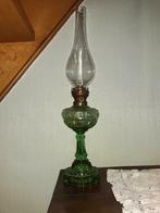 petroleum lamp in groen glas, Antiek en Kunst, Ophalen