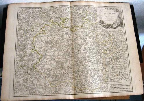 K10 kaart Carte du Duche Luxembourg 1753 Vaugondy Luxemburg, Boeken, Atlassen en Landkaarten, Gelezen, Landkaart, België, Voor 1800