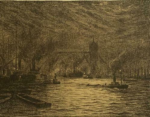 Gravure Omer Coppens - « Tower bridge Londres » (1917), Antiquités & Art, Art | Lithographies & Sérigraphies, Enlèvement ou Envoi