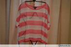 strand T-shirt roze met wit gestreept S/M, Gedragen
