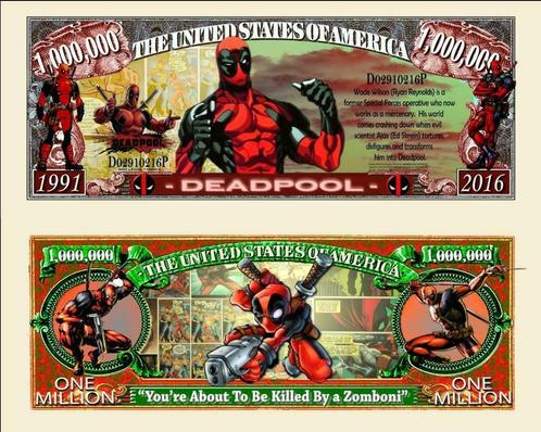 USA 1 million US $ bankbiljet Deadpool (Marvel) NIEUW & UNC, Timbres & Monnaies, Billets de banque | Amérique, Billets en vrac