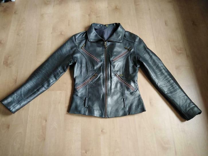 Leren dames jack zilver grijs, Kleding | Dames, Jassen | Zomer, Zo goed als nieuw, Maat 36 (S), Grijs, Ophalen of Verzenden