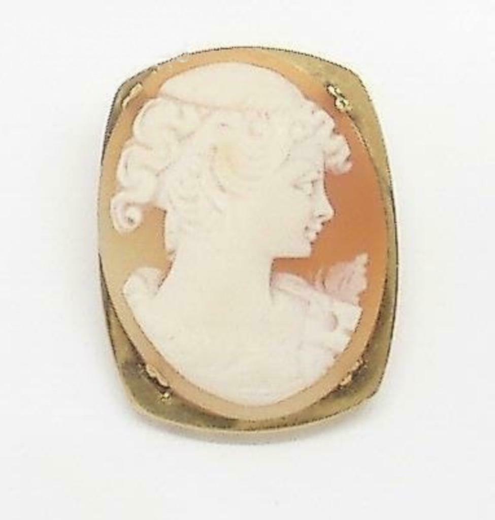 Broche en or jaune 18 K avec camée véritable, Neuf, Moins de 4 cm, Or, Jaune