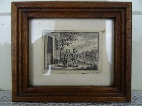 Antiek ingelijst prentje jongen en meisje 1850 curiosa kunst, Antiek en Kunst, Kunst | Overige Kunst, Ophalen of Verzenden