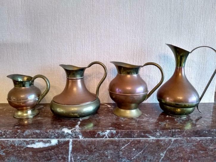 Set van 4 vintage koperen kannetjes / vaasjes in 2 kleuren, Huis en Inrichting, Woonaccessoires | Vazen, Zo goed als nieuw, Rood