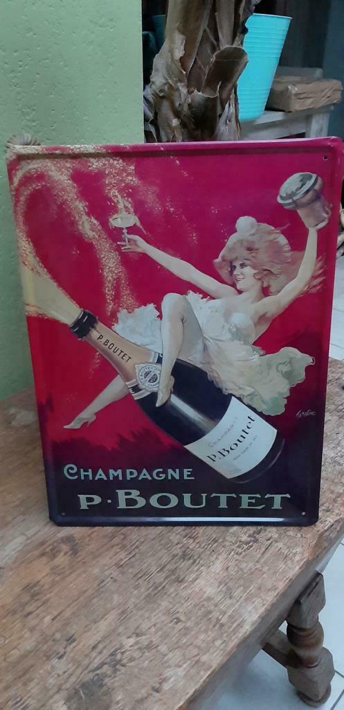 Enseigne publicitaire en métal Champagne P. Boulet, Collections, Marques & Objets publicitaires, Comme neuf, Panneau publicitaire