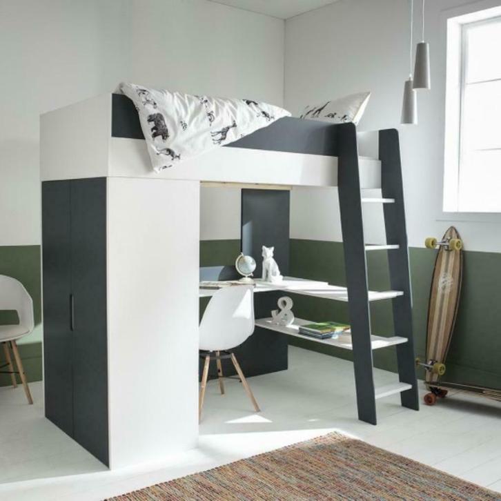 Mezzanine bed met bureau en kleerkast 90x190, Huis en Inrichting, Slaapkamer | Stapelbedden en Hoogslapers, Nieuw, Hoogslaper