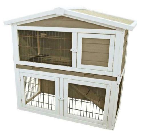 Houten Konijnenhok Met Ren Grijs-Wit 101cm, Dieren en Toebehoren, Knaagdieren en Konijnen | Hokken en Kooien, Nieuw, Hok, 90 cm of meer