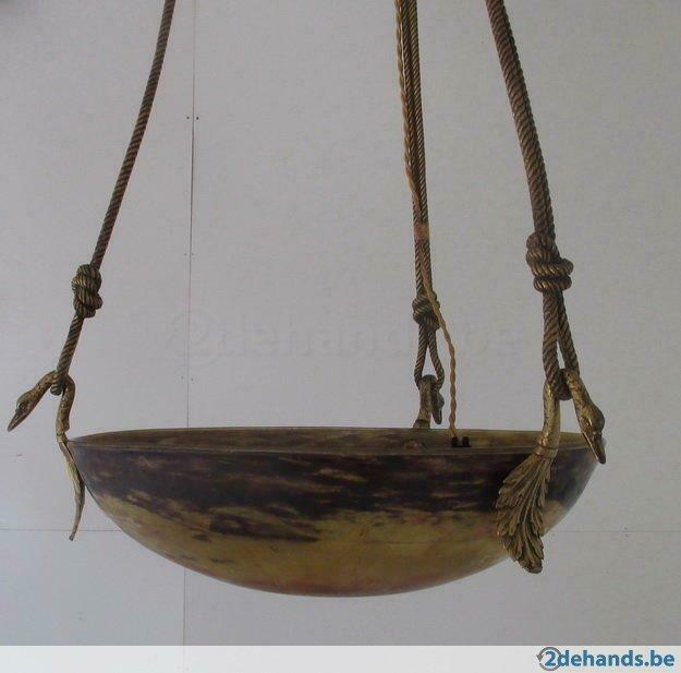 super luster hanglamp Daum Nancy bronzen zwanen fixture, Antiquités & Art, Curiosités & Brocante