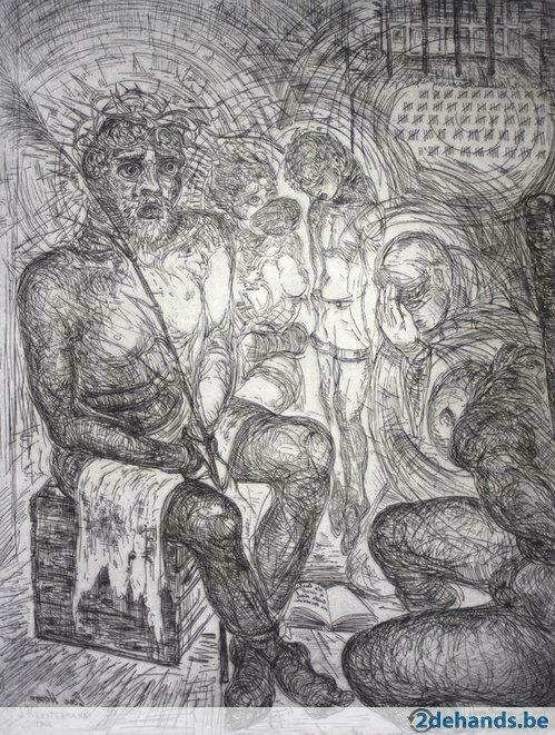 ets Jan Keustermans (1917-2009) 'Ecce Homo' (1966), Antiek en Kunst, Kunst | Etsen en Gravures