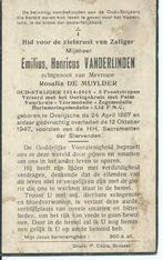 RP Emilius, Hendricus Vanderlinden Oudstrijder 1914-1918, Collections, Carte de condoléances, Envoi