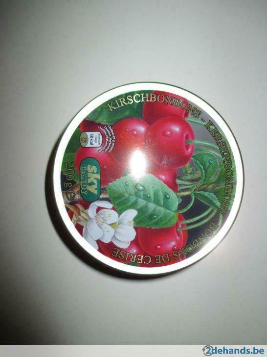 rond blikken doosje kersenbonbons, Verzamelen, Blikken, Gebruikt, Ophalen of Verzenden