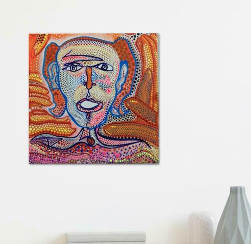 Groene man 2029 - Mat 1618 - Acryl op canvas, Antiek en Kunst, Kunst | Schilderijen | Modern, Ophalen of Verzenden