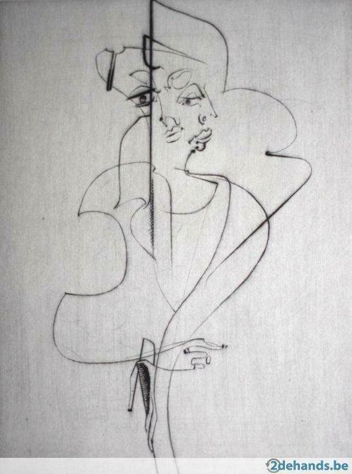 Ets Gaston Bertrand (1910-1994) Le Double Visage - 1972, Antiek en Kunst, Kunst | Etsen en Gravures