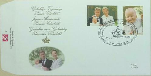 FDC Gelukkige verjaardag Princess Elisabeth (25-10-2001), Postzegels en Munten, Postzegels | Europa | België, 1e dag stempel, Postfris