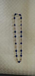 Collier sautoir perle synthétique bleu et large maille dorée, Handtassen en Accessoires, Kettingen, Ophalen of Verzenden, Zo goed als nieuw