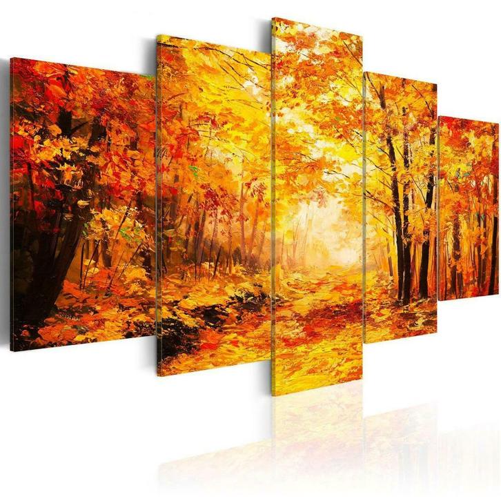 61 Bomen Bos Natuur 5 Luik Canvas Schilderij 200x100cm XXL, Antiek en Kunst, Kunst | Schilderijen | Klassiek, Ophalen of Verzenden