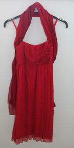 rode avondjurk met sjaal maat 38/40, Maat 38/40 (M), Galajurk, MET, Ophalen of Verzenden