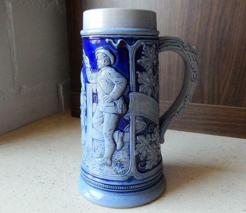 Prachtige bierpot Marzi & Remy grijs blauw aardwerk, Antiquités & Art, Antiquités | Céramique & Poterie, Enlèvement ou Envoi