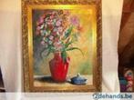 schilderij op doek, rode vaas met bloemen 91cm B x 111cm H, Antiek en Kunst, Kunst | Schilderijen | Modern, Ophalen