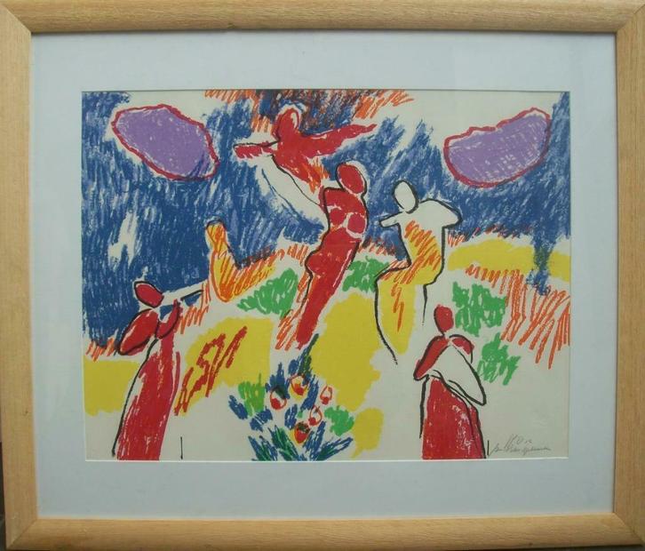 "Aan het strand" - Jan-Peter van Opheusden, Antiek en Kunst, Kunst | Litho's en Zeefdrukken, Ophalen of Verzenden