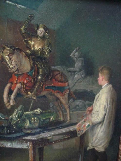 1894 Louis VAN ENGELEN autoportrait huile/bois 'à l'atelier', Antiquités & Art, Art | Peinture | Classique, Enlèvement