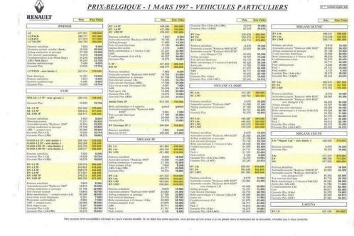 Renault prijslijst liste de prix Mars 1997, Livres, Autos | Brochures & Magazines, Comme neuf, Renault, Envoi