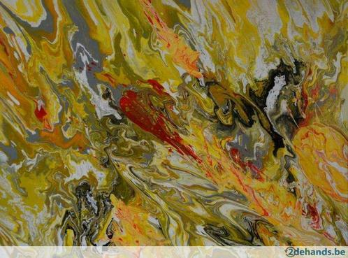 Schilderij - acrylic pouring - geel, grijs, zwart,wit & rood, Antiquités & Art, Art | Peinture | Moderne