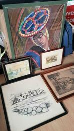 Lot schilderij litho frames vintage kader art deco brocante, Antiek en Kunst, Kunst | Schilderijen | Klassiek, Ophalen