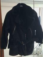 veste en daim noir chaude, doublée, ceinture. 4 poches Large, Noir, Taille 42/44 (L), Enlèvement ou Envoi