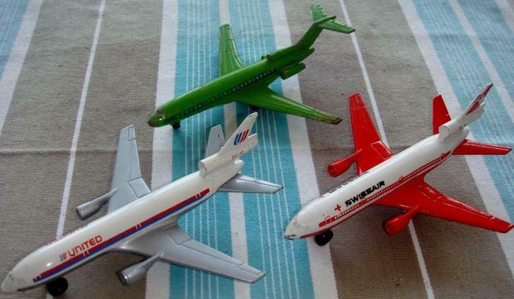 Matchbox DC10 Swissair, United Airlines SB13, ou Boeing 727, Collections, Jouets miniatures, Utilisé, Enlèvement ou Envoi