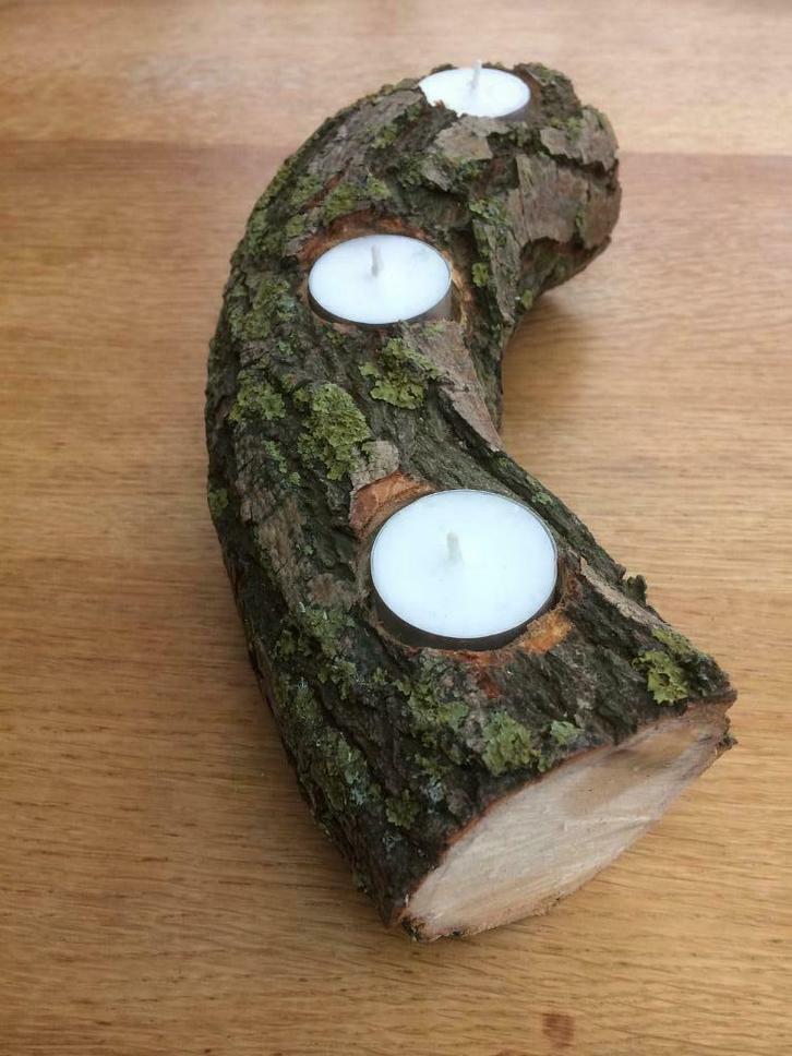 Deco Yule Log Kaarshouder, Huis en Inrichting, Woonaccessoires | Kandelaars en Kaarsen, Nieuw, Kaars, Hout, Ophalen of Verzenden