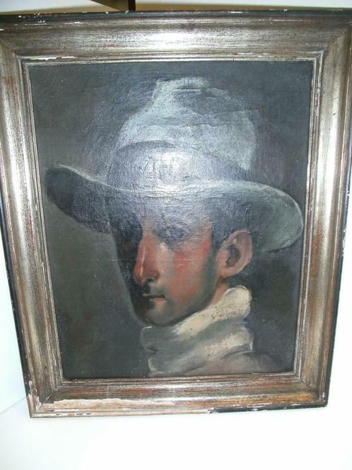 Homme au chapeau borsalino (J. Thévenet) (S013), Antiquités & Art, Art | Peinture | Classique, Enlèvement ou Envoi