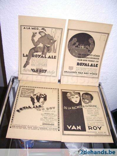 4 x estampes brasserie Van Roy Wieze, Royale Ale R. Vandoren, Collections, Marques de bière, Utilisé, Autres types, Autres marques