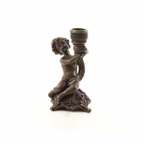 Een bronzen beeld/kandelaar, jongen-kaarshouder-houder, Antiquités & Art, Art | Sculptures & Bois, Enlèvement ou Envoi