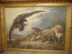 JEF VAN LEEMPUTTEN °1865-1948 hst combat aigle chien moutons, Antiquités & Art, Art | Peinture | Classique, Enlèvement