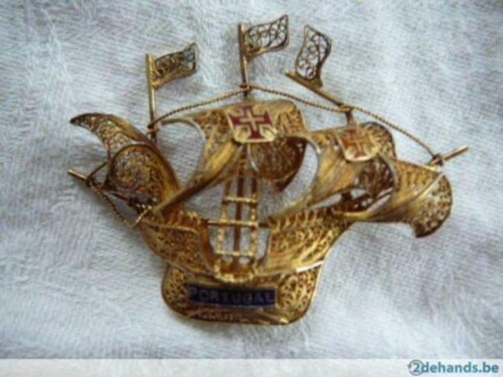 vintage juweel boot Portugal broche filigraan, Handtassen en Accessoires, Broches, Gebruikt, 4 tot 7 cm, Verzenden