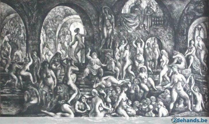 Vladimir Szabo - Ets droge naald 'Fürdő', Antiek en Kunst, Kunst | Etsen en Gravures, Ophalen of Verzenden