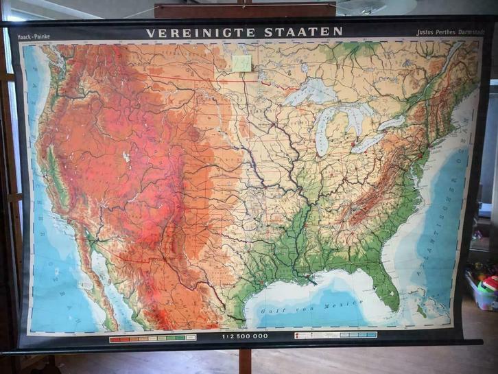 Retro schoolkaart - Verenigde Staten - Kaart 237, Huis en Inrichting, Woonaccessoires | Wanddecoraties, Zo goed als nieuw, Ophalen of Verzenden