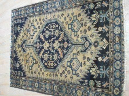 Oosters vloerkleed Iraans blauwe wol - Goede staat 142 x 105, Huis en Inrichting, Stoffering | Tapijten en Vloerkleden, Gebruikt