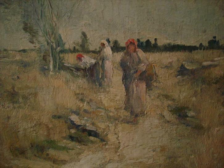 XIX°E. Joseph Charles FRANÇOIS °1851-1940 olie/doek veldweg, Antiek en Kunst, Kunst | Schilderijen | Klassiek, Ophalen