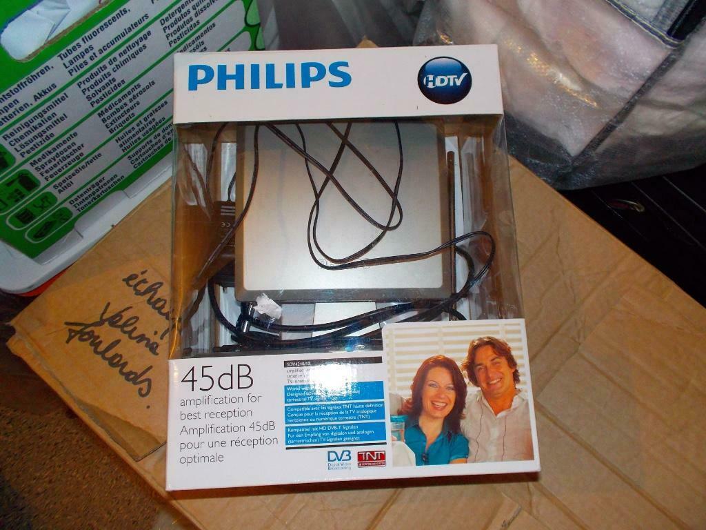 PHILIPS antenne TV d'intérieur avec amplification 45 DB, Enlèvement ou Envoi, Utilisé